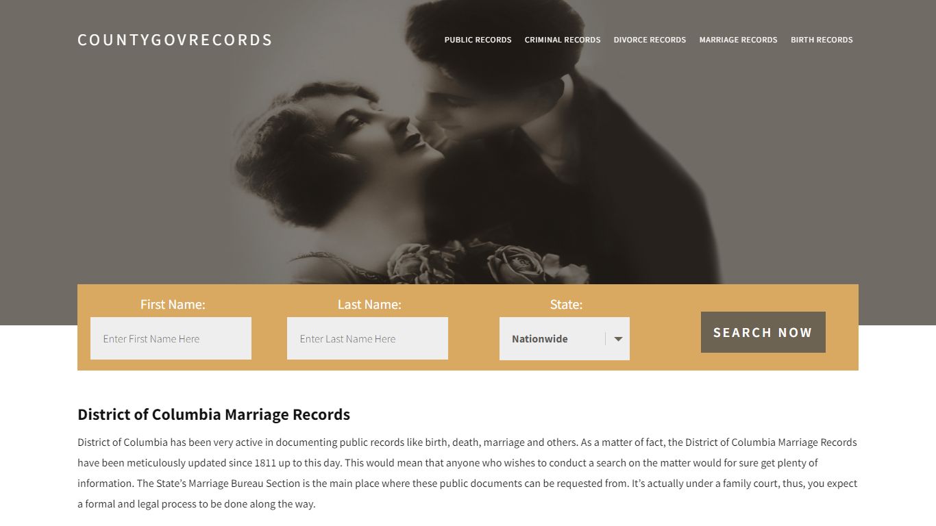 District of Columbia Marriage Records | Enter Name and Search